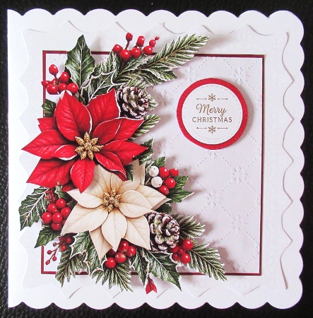 Elegant 7x7 Merry Christmas Poinsettia Card Topper with Festive Frame by Davina Rundle