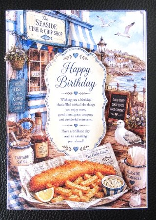The Seaside Fish And Chip Shop  Birthday A4 Portrait Topper. by Davina Rundle