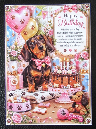 Dachshund Birthday Celebration A4 Portrait Card Topper by Davina Rundle