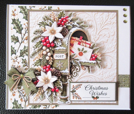 Vintage Christmas Mailbox Card Kit with Poinsettias, Holly & Festive Greetings by Davina Rundle