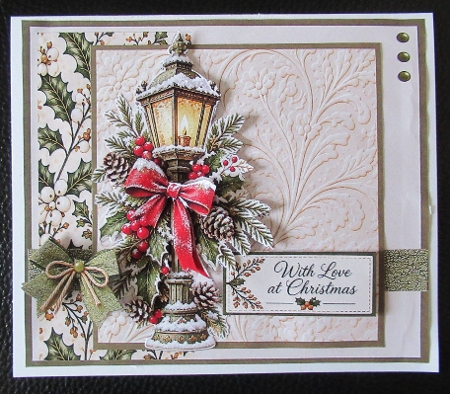 Vintage Christmas Street Lamp Card Kit with Holly, Pinecones & Festive Greetings by Davina Rundle