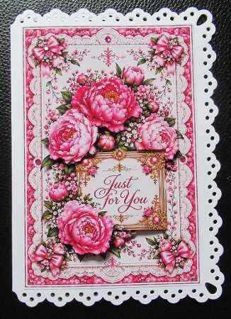 Elegant Pink Peony Just for You Floral Topper for Cards by Davina Rundle