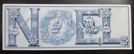 Silver Sparkle Noel Large Dl Card Front with Decoupage by Davina Rundle