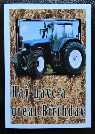 Blue Tractor Birthday Card Front by Davina Rundle