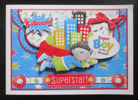 Superstar to the Rescue Double Scallop Envelope Card Front by Davina Rundle