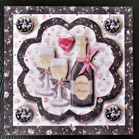 Always & Forever Champagne Bottle Wedding Card Front by Davina Rundle
