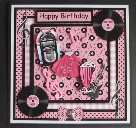 Fabulous 50's 6x6 Square Card Front with Decoupage by Davina Rundle