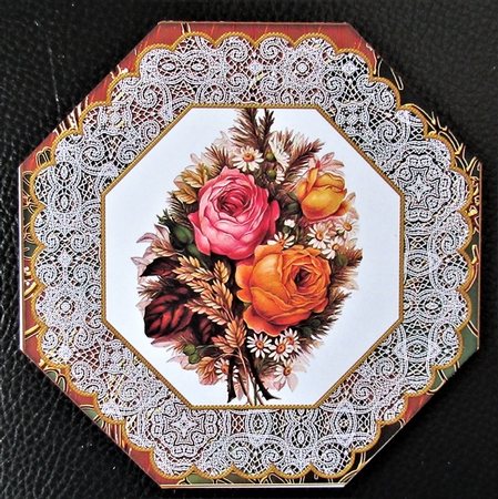 Harvest Rose Birthday Octagon Lace Card Base Shaker Frame by Davina Rundle
