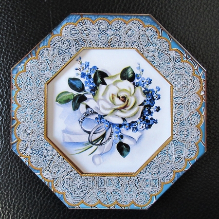 Blue Wedding Rose Octagon Lace Card Base Shaker Frame by Davina Rundle