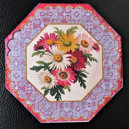 Crazee Daisies Pink Octagon Lace Card Base Shaker Frame by Davina Rundle