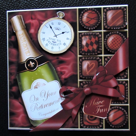 Retirement Champers N Chocs Quick Card 3D Decoupage by Davina Rundle