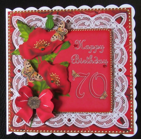 Red Poppy 70 Birthday Lace Decoupage Sheet by Davina Rundle