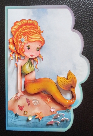 Little Mermaid Scalloped Edge Envelope Card by Davina Rundle