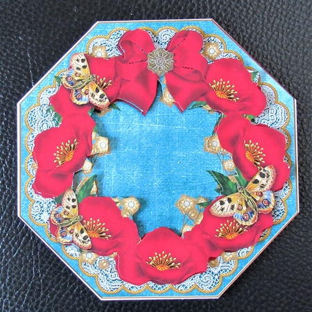 Red Poppy Teal Lace Octagon 8inch Picture Sheet by Davina Rundle