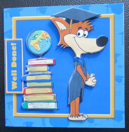 Graduation Clever Fox! (blue) 6in x 6in by Davina Rundle