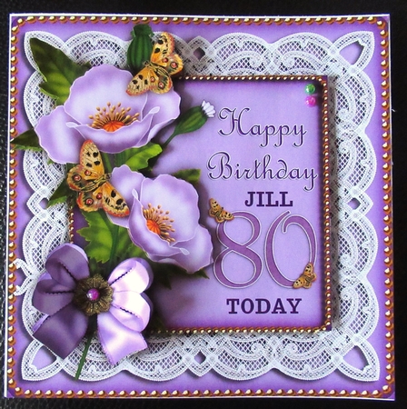 Lilac Poppy Butterfly 80th Birthday 8in Picture Topper by Davina Rundle