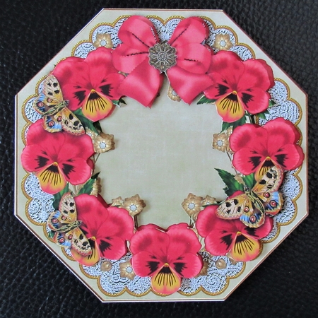 Red Pansy Olive Octagon 8in Picture Topper Sheet by Davina Rundle