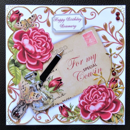 Dpink Roses for My Cousin Ink Saver 8in Decoupage Topper by Davina Rundle
