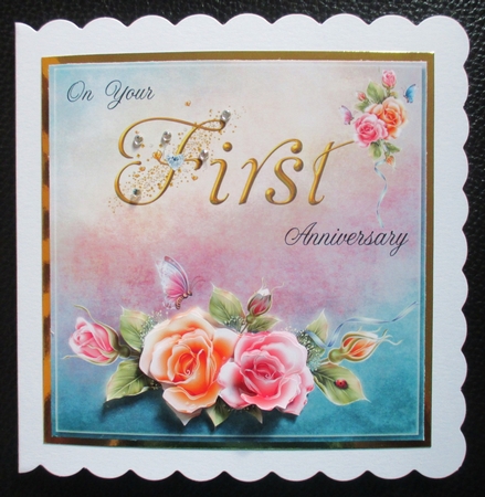 First Anniversary Rosy Glow 8x8inch Topper by Davina Rundle