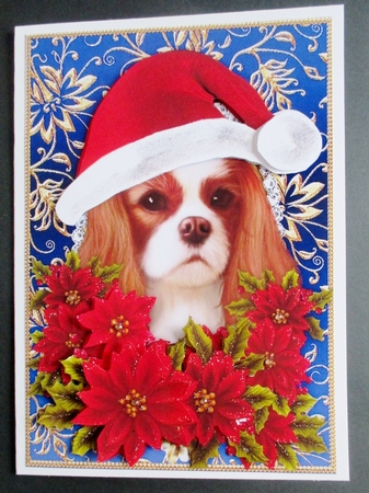 Santa King Charles Spaniel Puppy Dog - Poinsettia Flowers 4 by Davina Rundle