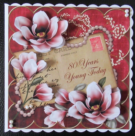 Red Magnolia 80 Years Young 8in Xtreme Decoupage Cf Kit by Davina Rundle