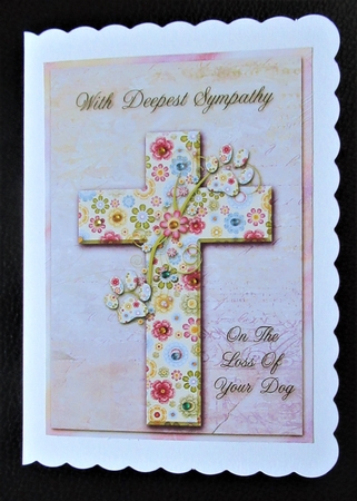 Loss of a Dog Floral Cross Sympathy Card & Insert by Davina Rundle