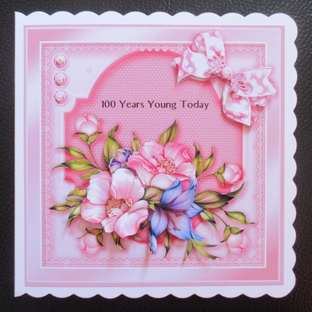 Pink Anemones with a Polka Dot Bow 8in x 8in Decoupage Kit by Davina Rundle