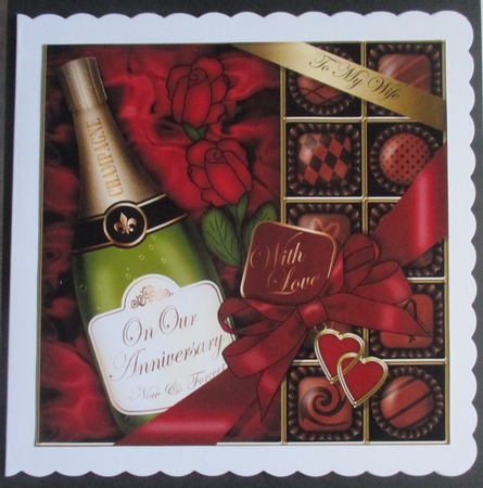 8x8 Wife Anniversary Champers, Chocs N Roses Scalloped Toppe by Davina Rundle