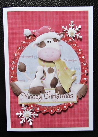 Mooey Christmas Cow Christmas Card Topper by Davina Rundle