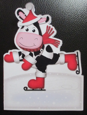 3D Xmas Skating Milly Moo Cow Shaped Card with Decoupage by Davina Rundle