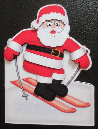 3D Xmas Skiing Santa Shaped Card with Decoupage by Davina Rundle