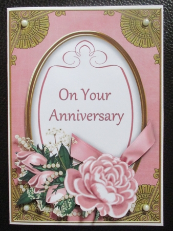 Pink Rose on Your Anniversary Oval 7x5in Decoupage Topper by Davina Rundle