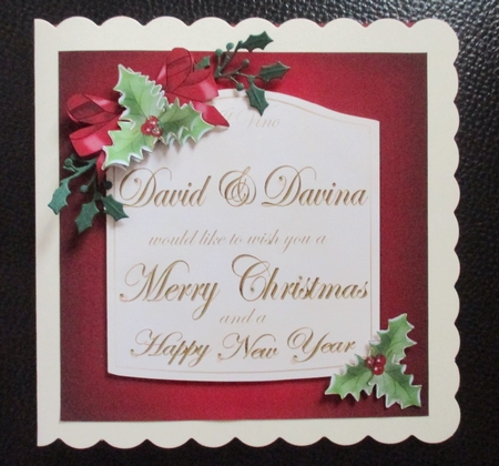 Xmas Wine Label David & Davina with 3D Decoupage by Davina Rundle