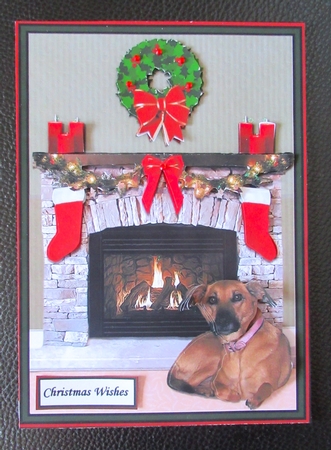 Whippetxhound Christmas Fireplace 3D Decoupage by Davina Rundle