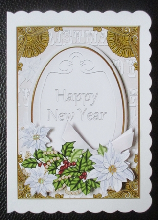 Ice Poinsettia Happy New Year 7x5in Oval Step by Step by Davina Rundle