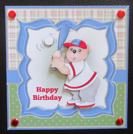 Baseball Bear Large Square Card Front by Davina Rundle