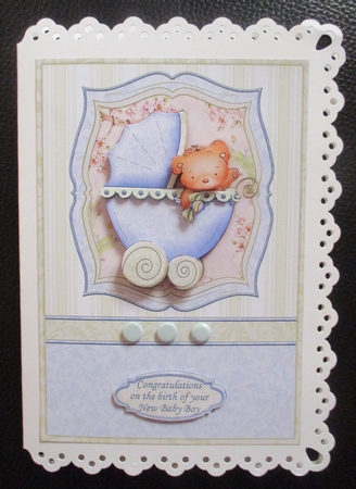 New Baby Boy Bear Pram Shabby Chic Topper & Decoupage by Davina Rundle