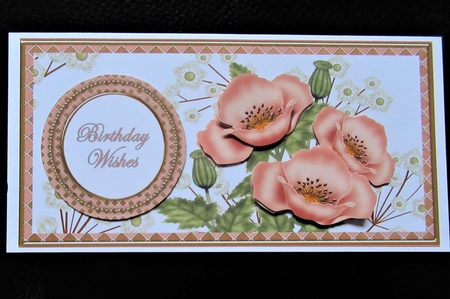 Peach Poppies Birthday Wishes Dl Decoupage Topper by Davina Rundle
