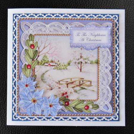 Blue Snowscene Neighbours at Christmas 8in Sentiment Topper by Davina Rundle