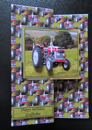 Red Tractor Scene 3D Decoupage & Background by Davina Rundle