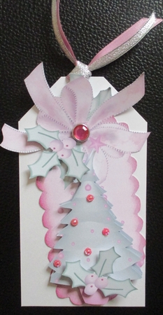 Pretty Pink Christmas Tree on Fancy Bow Tag by Davina Rundle