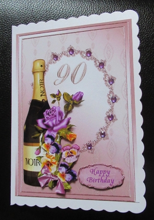 Champagne and Flowers 90th Birthday Decoupage Card. Comes W by Davina Rundle