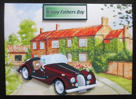 Country Cottage with Red Vintage Car by Davina Rundle
