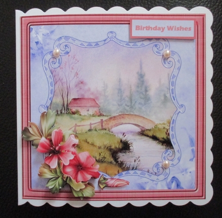 Bridge Over the River Card with Decoupage Flowers by Davina Rundle