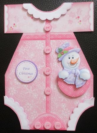 First Christmas Snowman Romper Pink Shaped Card Mini Kit by Davina Rundle