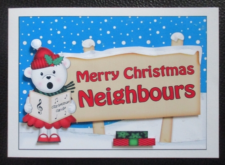 Xmas Neighbours Teddy Tess Signpost 5x7 Easicut Decoupage by Davina Rundle