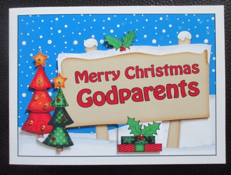 Xmas Godparents Trees Signpost 5x7 Easicut Decoupage by Davina Rundle