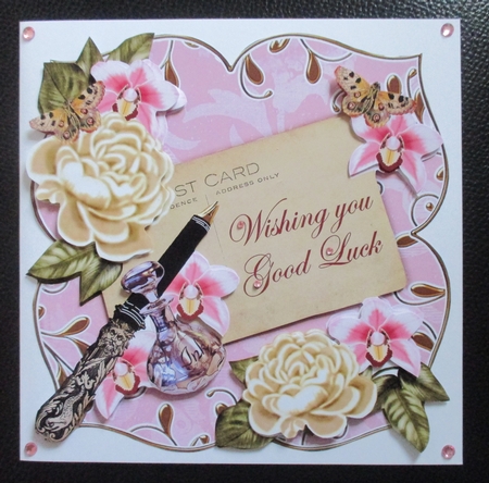Cream Rose Pink O Good Luck Sq Deco Card & E Kit by Davina Rundle