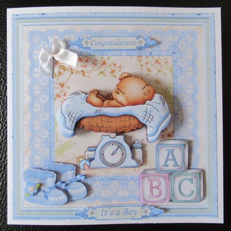 New Baby Boy Bear on Scales Mini Kit & Decoupage by Davina Rundle