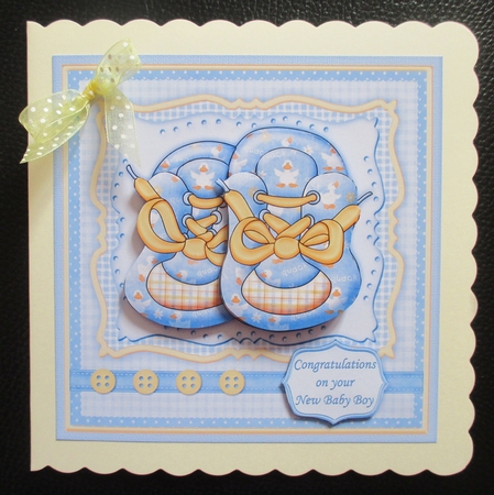 Cuddly Boots New Baby Boy Card Topper & Decoupage by Davina Rundle